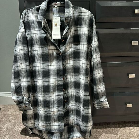 Geegee over sized black and white long check flannel size small - Picture 1 of 6